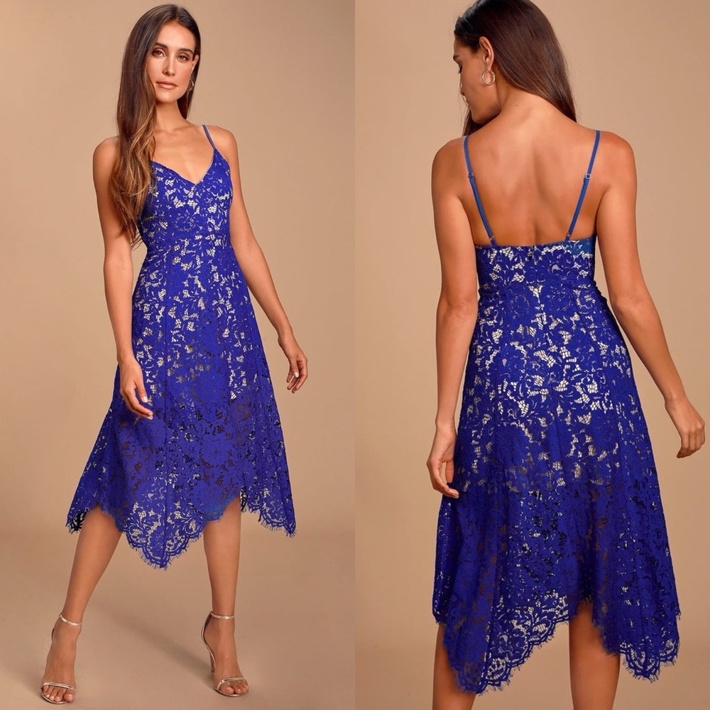 Lulus | One Wish Royal Blue Lace Midi Dress